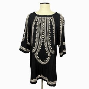 Womens Mini Dress Sz‎ S Black Embroidered Boho Gypsy Whimsigoth Fairy Peasant